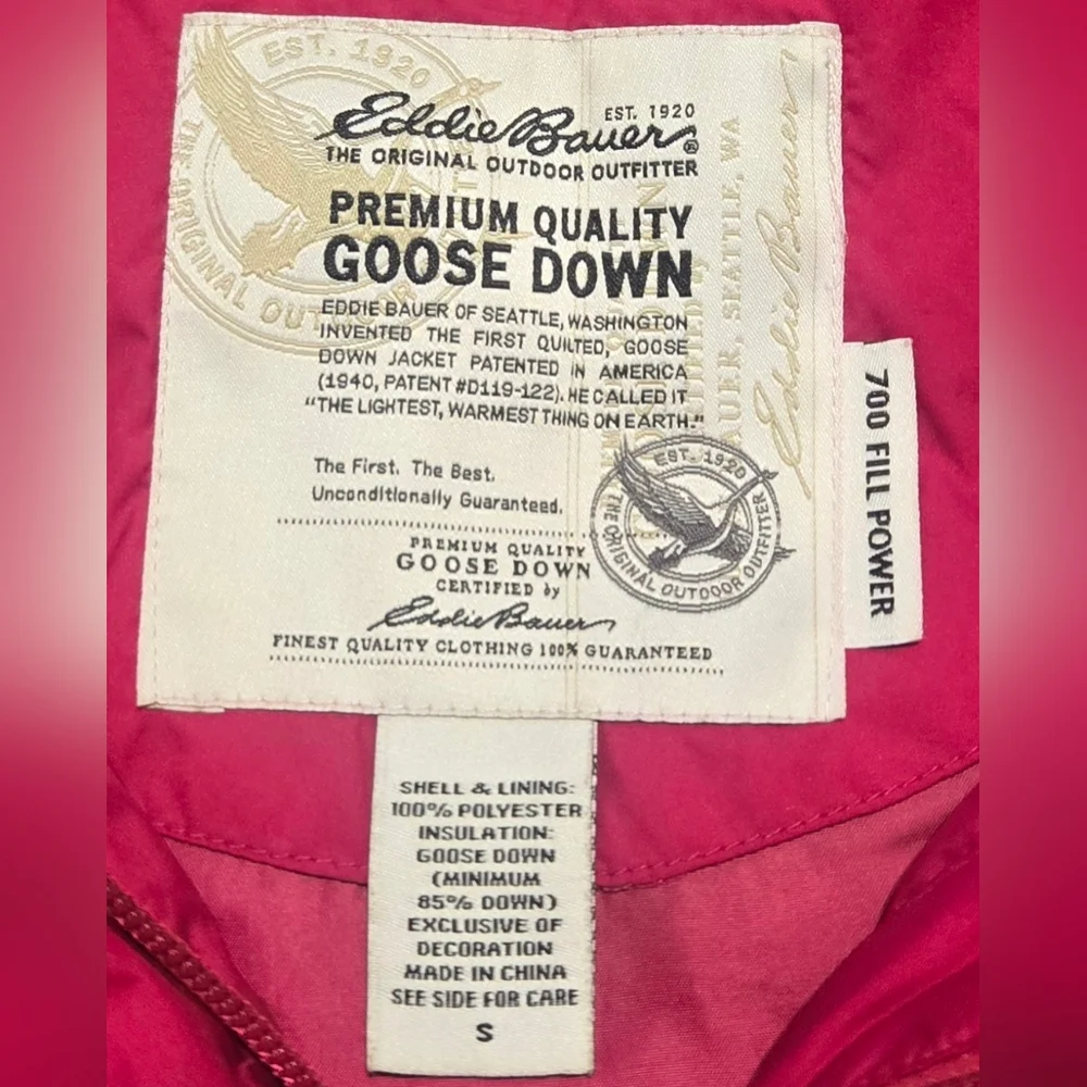 Eddie Bauer Women's Fuchsia Premium Goose Down Puffer Vest Sz S Outdoor Hiking - Picture 7 of 9